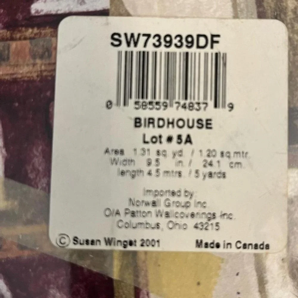 Norwall Group Inc. `Birdhouse' Lot#5 A 9.5W x 5 yards L Wallpaper‎ Boarder NWT